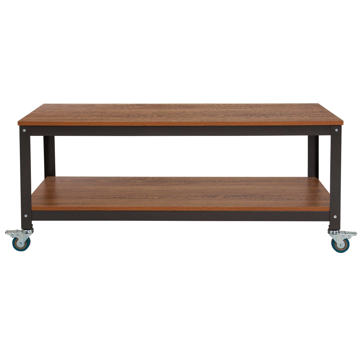 Brown Oak Wood Grain TV Stand with Metal Wheels C20985