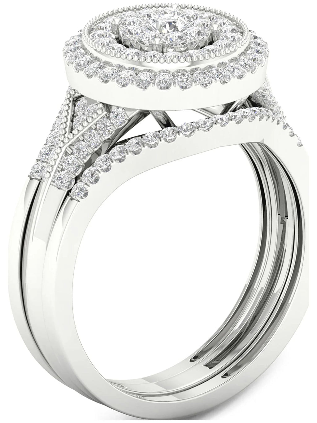 1/2Ct TDW Diamond 10k White Gold Cluster Halo Bridal Set A9466