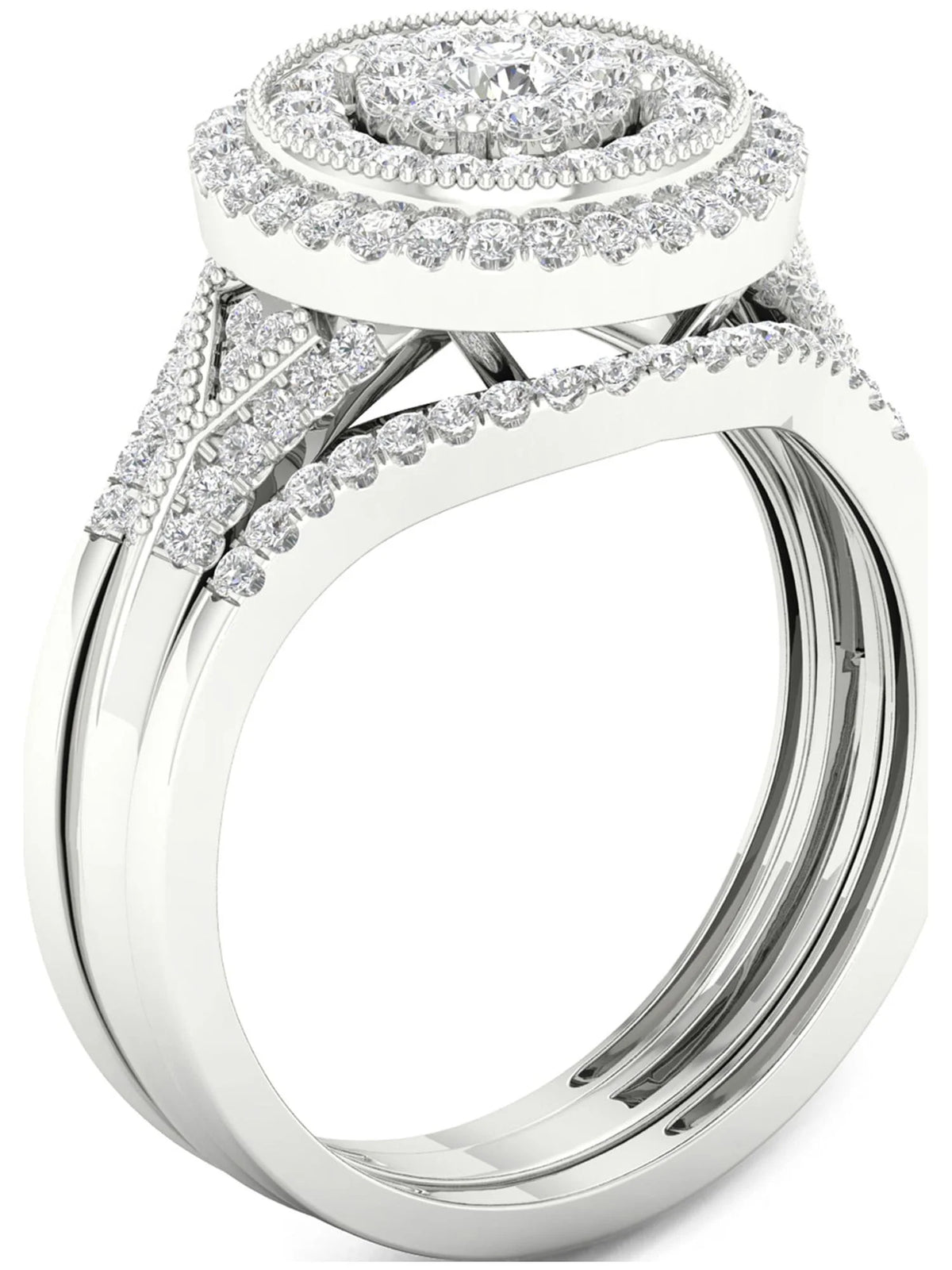 1/2Ct TDW Diamond 10k White Gold Cluster Halo Bridal Set A9466