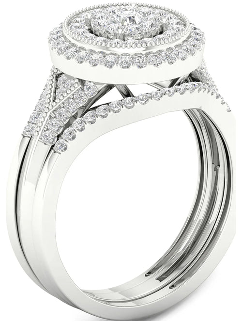 1/2Ct TDW Diamond 10k White Gold Cluster Halo Bridal Set A9466