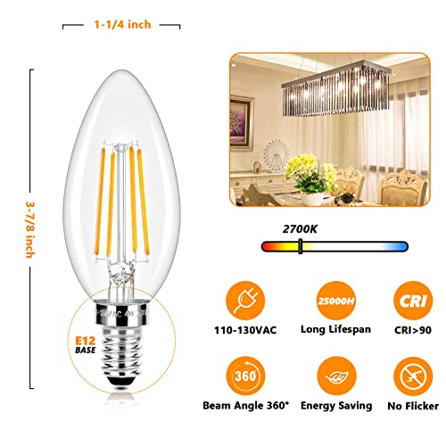 Pack of 5 Clear E12 Candelabra LED Bulbs 40W Equivalent 5000K Daylight White Non-Dimmable G505