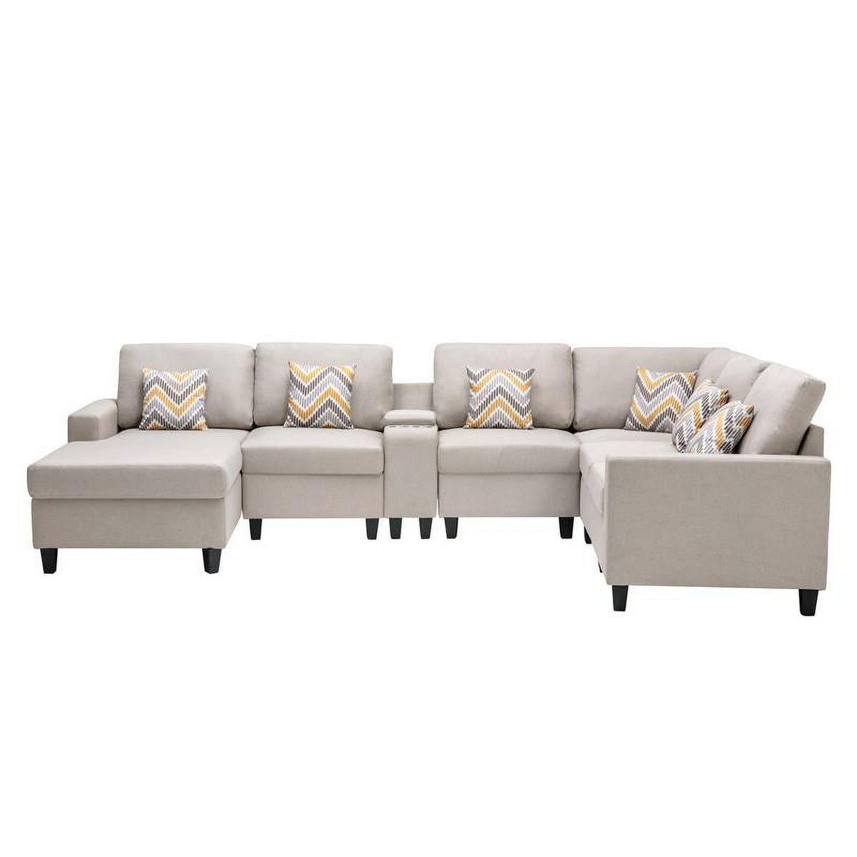 Beige Fabric Reversible Sectional with Charging Port and Storage Console Y1559