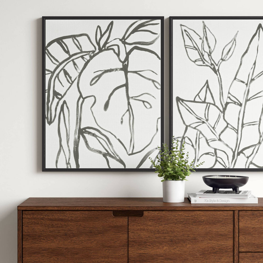 Botanical Sketch Framed Wall Canvas White/Black A973399