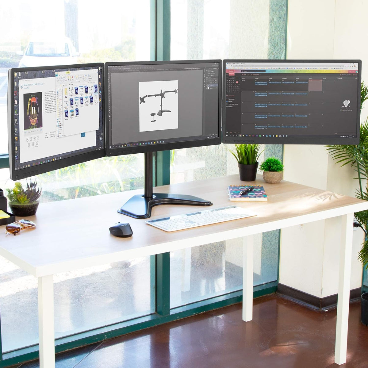 Triple Monitor Stand Freestanding Computer Desk Mount for 27 Inch Monitors VESA 75 100 T41425