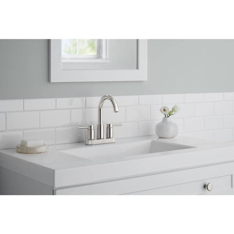 4 in. Centerset Double Handle High-Arc Bathroom Faucet in Polished Nickel E2116