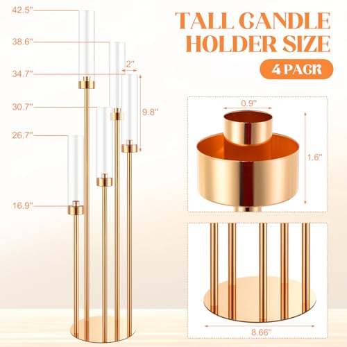 5 Arm Candelabra Floor Candle Holder with Acrylic Lampshade, Black, 4 Set X8011
