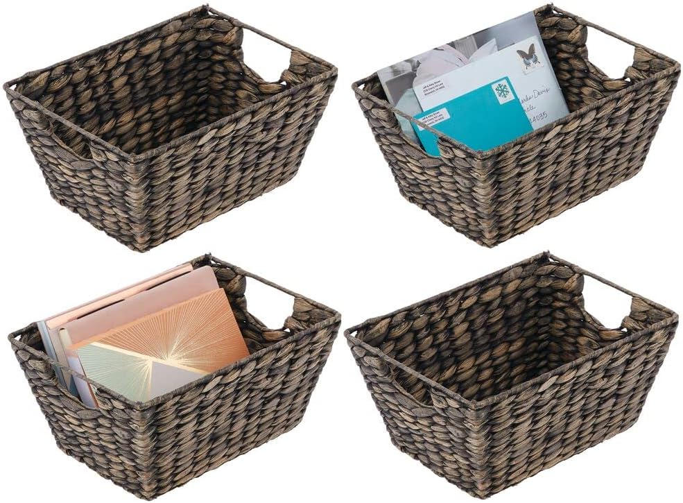 Natural Woven Hyacinth Storage Basket Bin 4 Pack Black Wash F544168