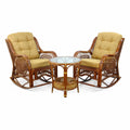 Handmade Natural Rattan Set of 2 Rocking Lounge Chairs and Round Coffee Table F2308