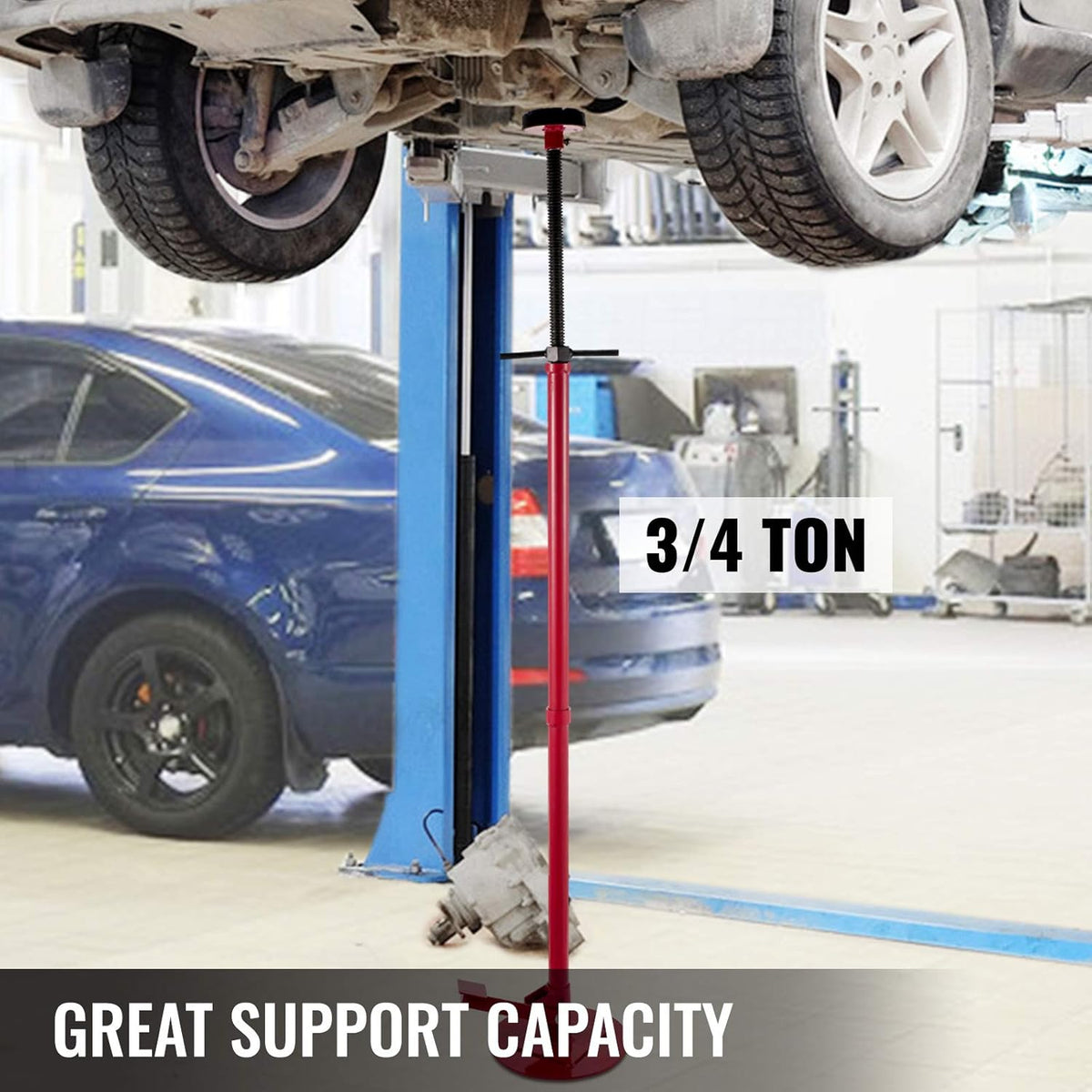 Underhoist Stand 3/4 Ton Capacity Pole Jack Heavy Duty Jack Stand Car Support Jack Lifting from 1.5 m to 2.0 m, Round Base, with Pedal, Red Pack of 2 R670