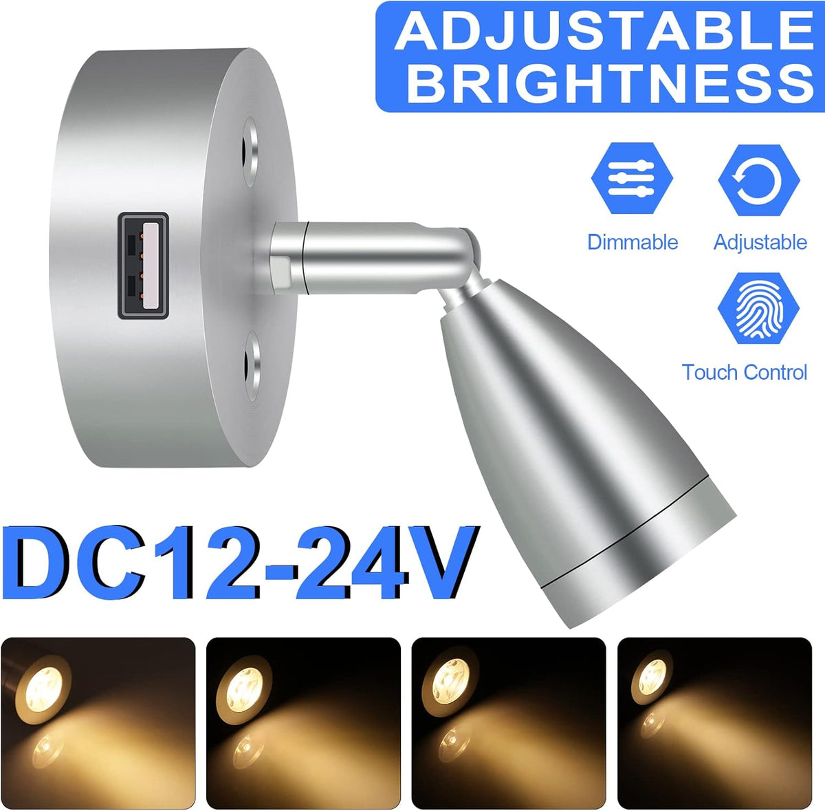 4PCS DC12-24V LED Reading Lamp with USB Port R5098