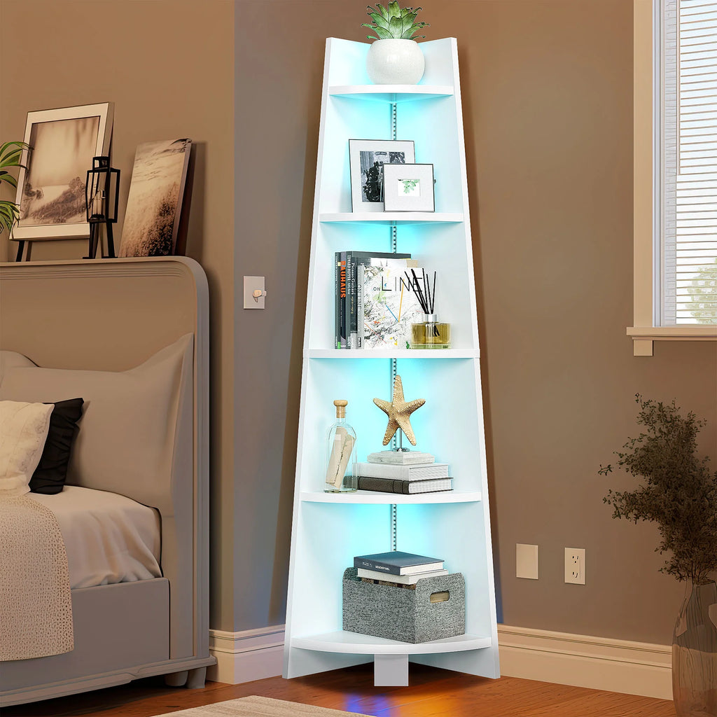 White 5 Tier Corner Shelf with Led Light X62351
