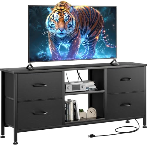 Black Wood Veins TV Stand with 4 Fabric Drawers L2896
