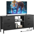 Black Wood Veins TV Stand with 4 Fabric Drawers L2896