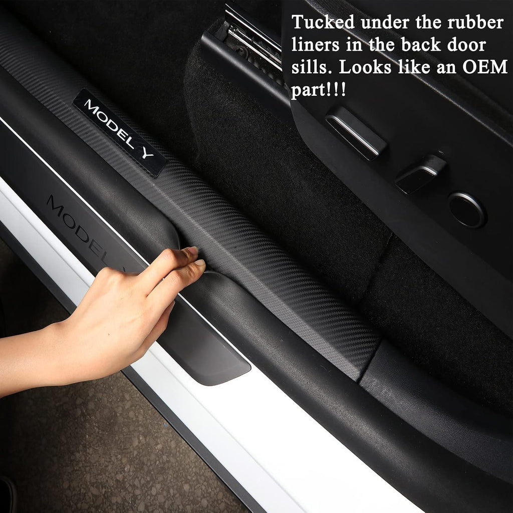 Matte Carbon Fiber Pattern Door Sill Protector Cover ABS 4 pcs F38778