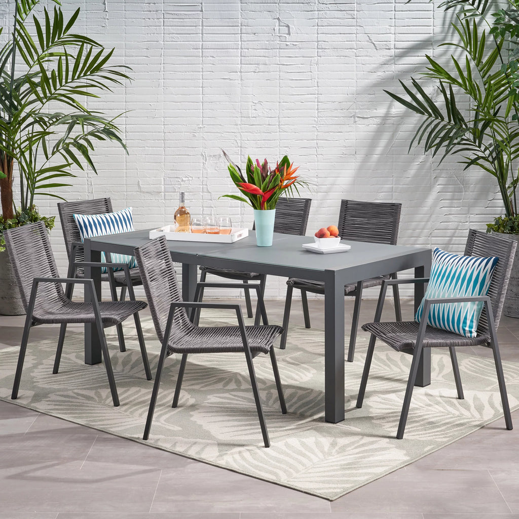 6 Seater Aluminum Dining Set with Tempered Glass Top T441