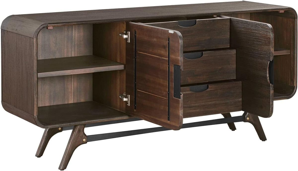 Brown 65 Inch Serving Cabinet with 3 Drawers O653