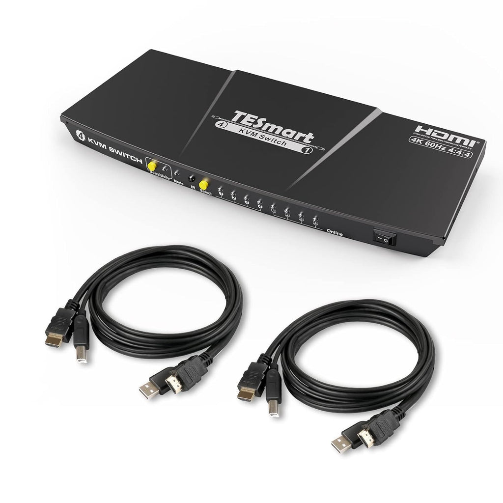 HDMI KVM Switch 4 Port 4K @60Hz 4x1 with 2 Pcs 5ft KVM Cables USB 2.0 Red I952727