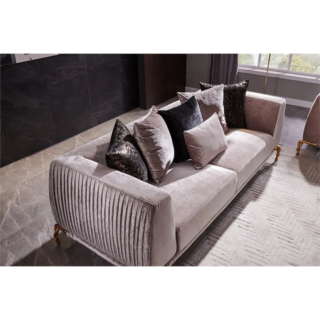 Ivory Velvet 2PC Living Room Set with Wood Z78256