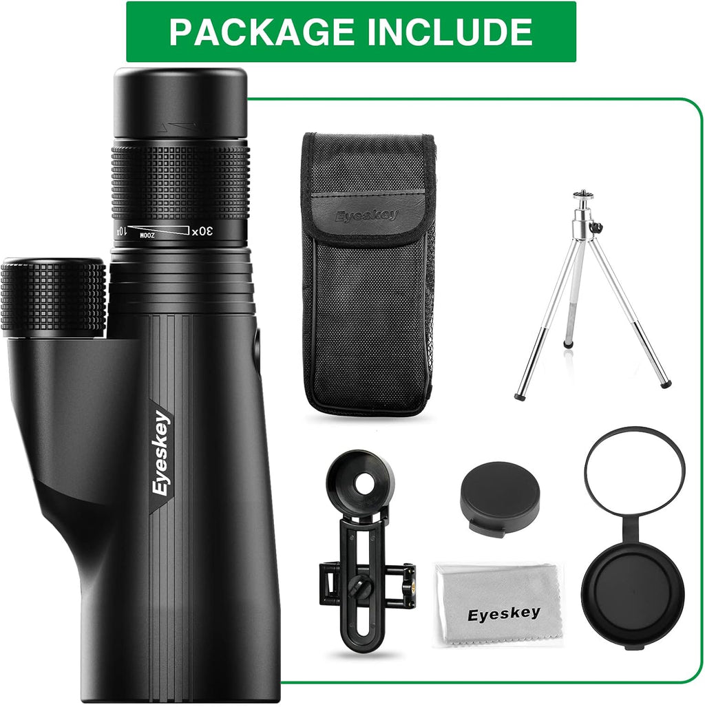 10-30X50 HD BAK4 Prism Monocular Telescope with Smartphone Adapter & Tripod P994709