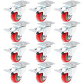12 Pack Swivel Plate Caster Wheels with Red Polyurethane Wheels 3 inch L4122