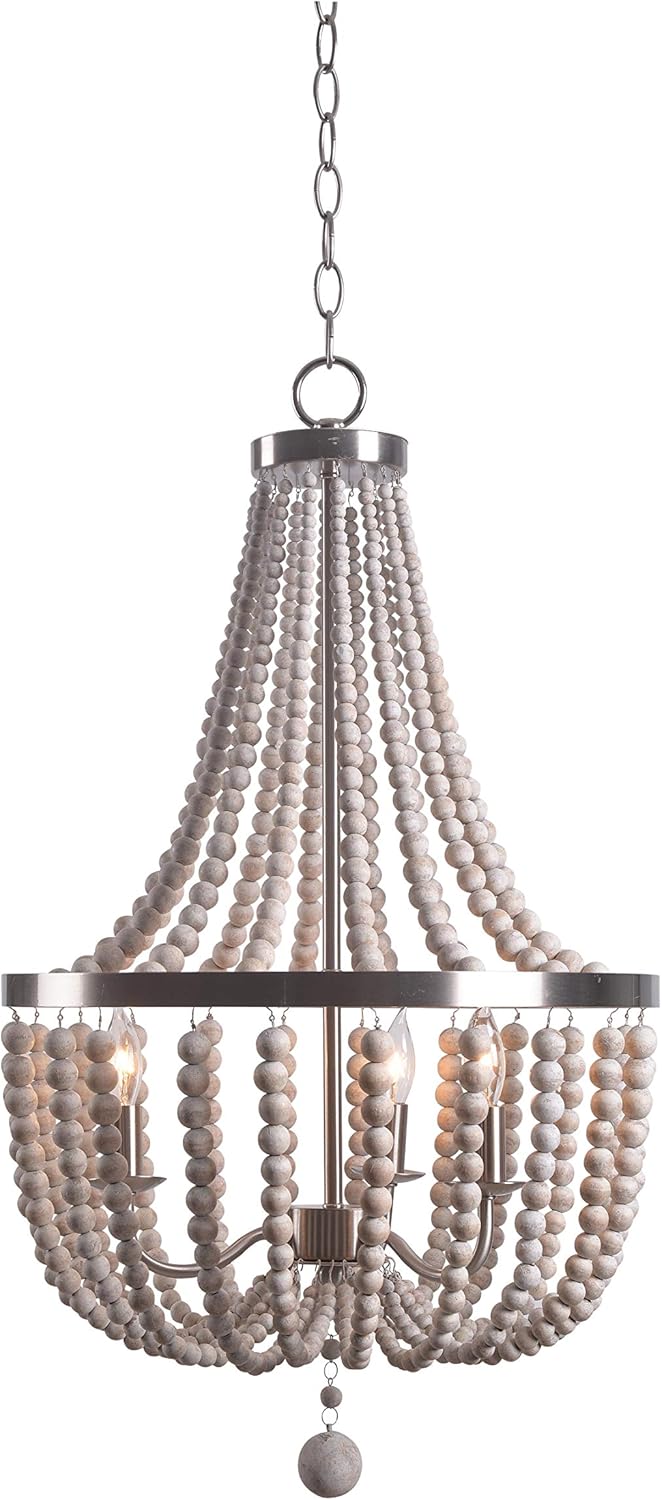 3 Lt Wood Bead Chandelier T80160