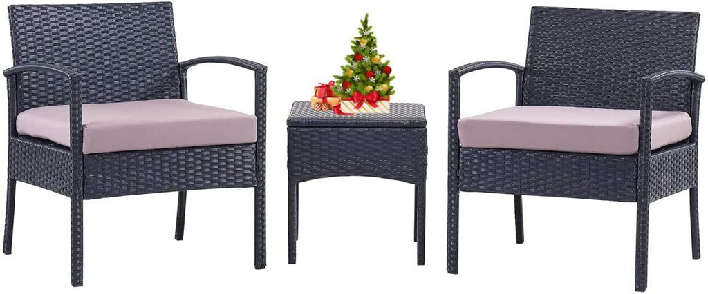 3 PCS Patio Bistro Set with Coffee Table and 2 Rattan Sofas K6257