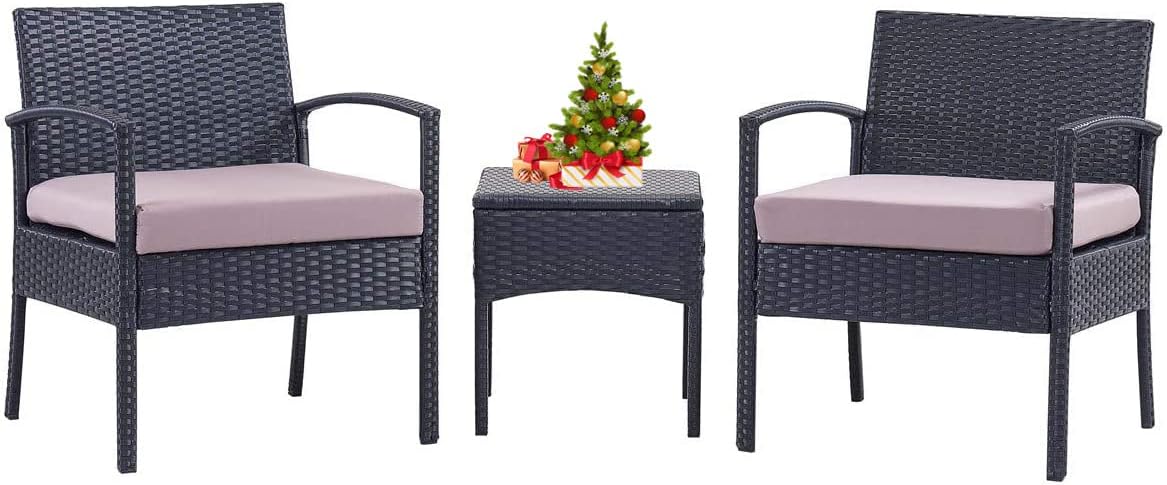 3 PCS Patio Bistro Set with Coffee Table and 2 Rattan Sofas K6257