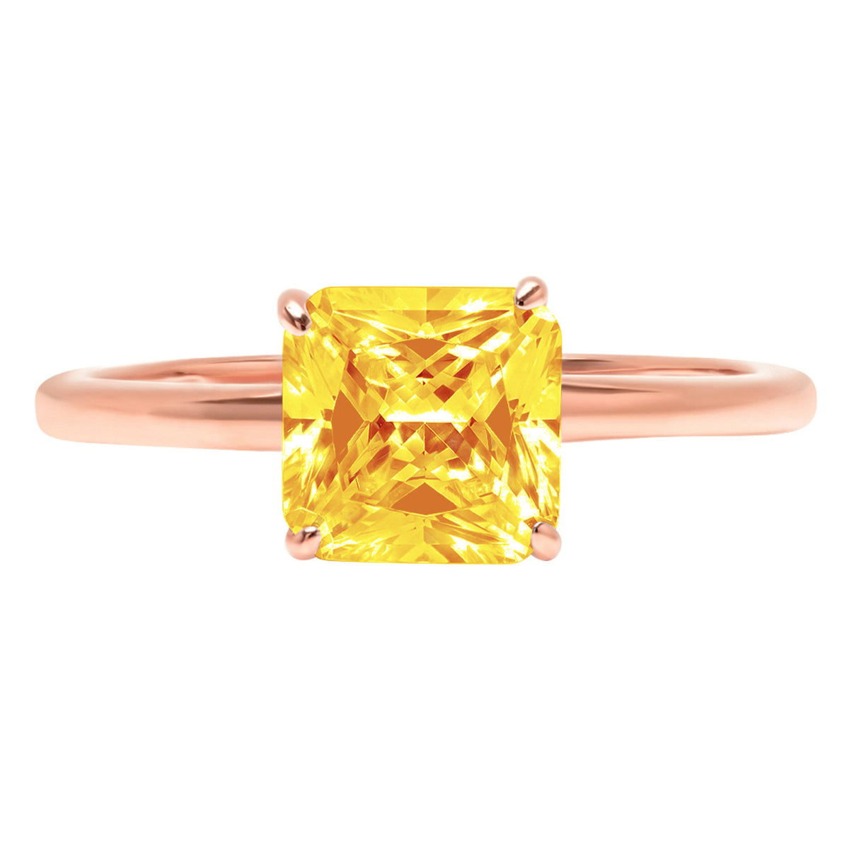 1.5ct Asscher Cut Yellow Citrine 18k Rose Gold Solitaire Ring K143