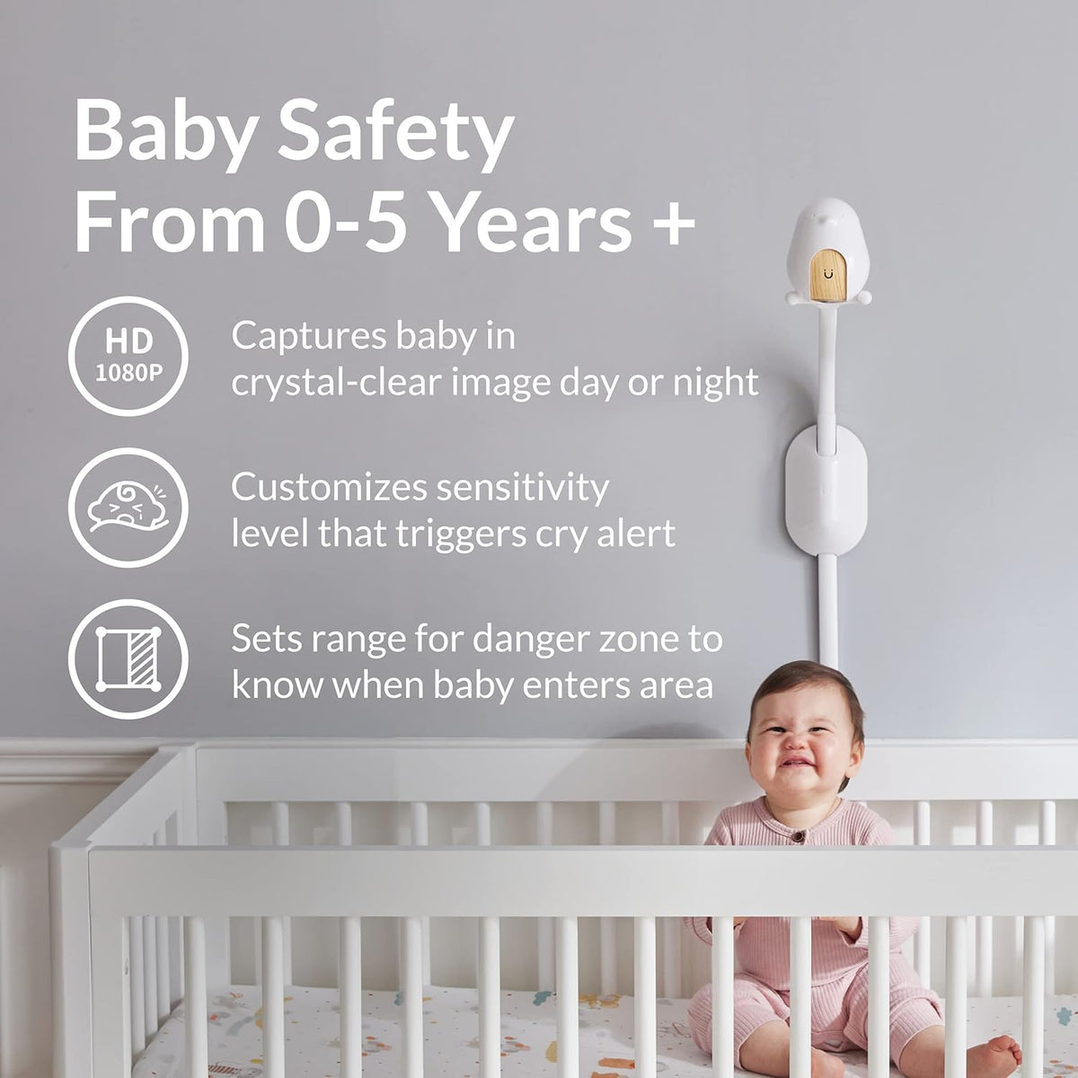 Smart Baby Monitor with Wall Mount, 1080p HD Night Vision Camera, 2-Way Audio U32297