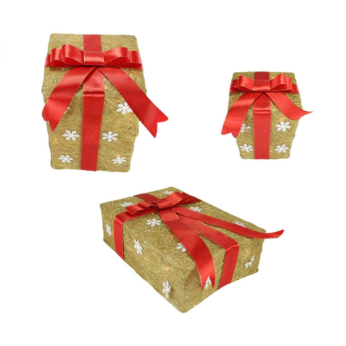 Set of 3 Gold Sisal Gift Boxes Lighted Christmas Decorations N4403
