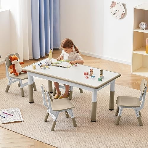 Height Adjustable Plastic Children Study Table and Chairs Set with 4 Seats L747