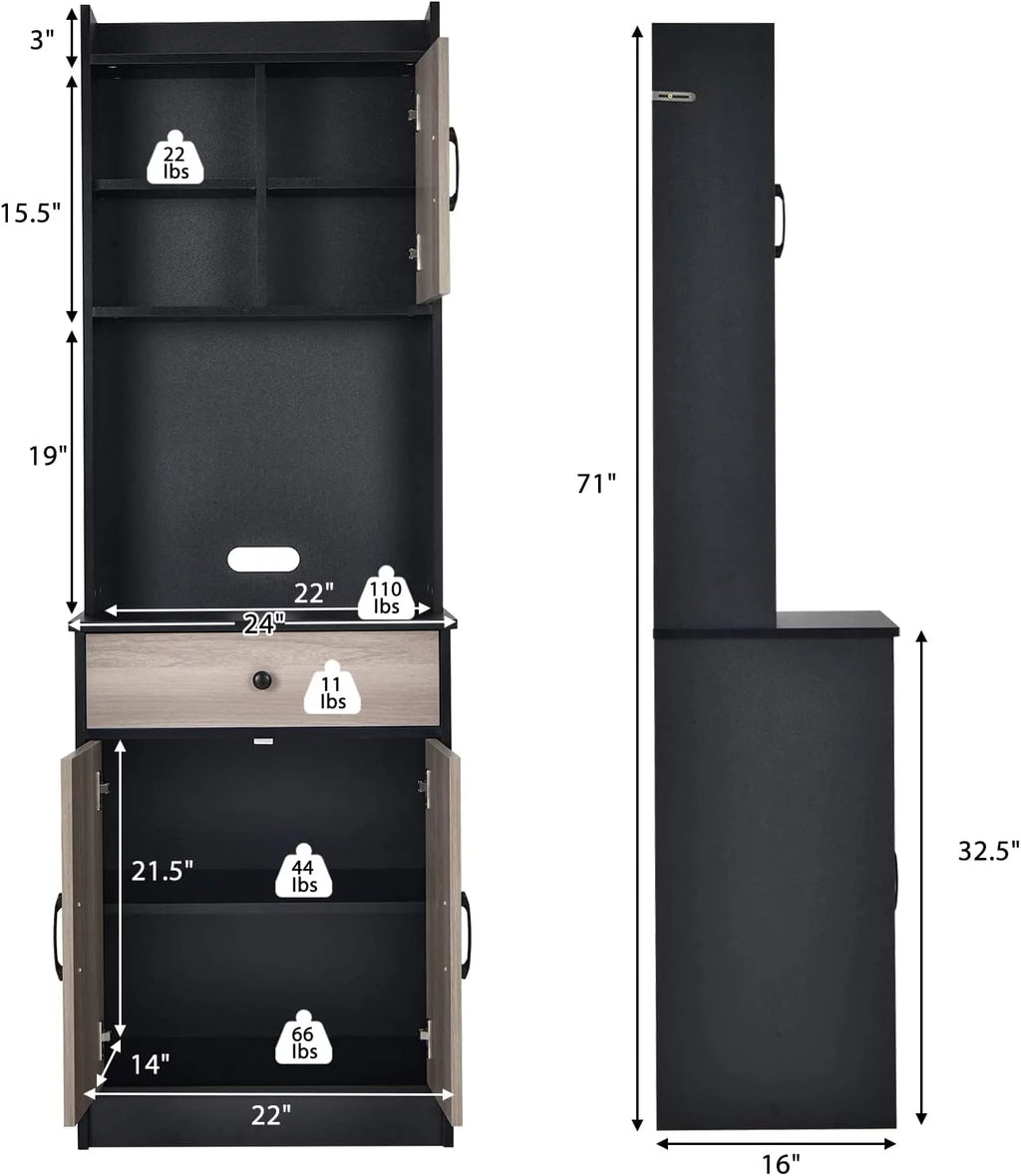 Tall Buffet Hutch Cabinet with Drawer and Shelf, Black & Natural N703