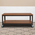 Brown Oak Wood Grain TV Stand with Metal Wheels C20985