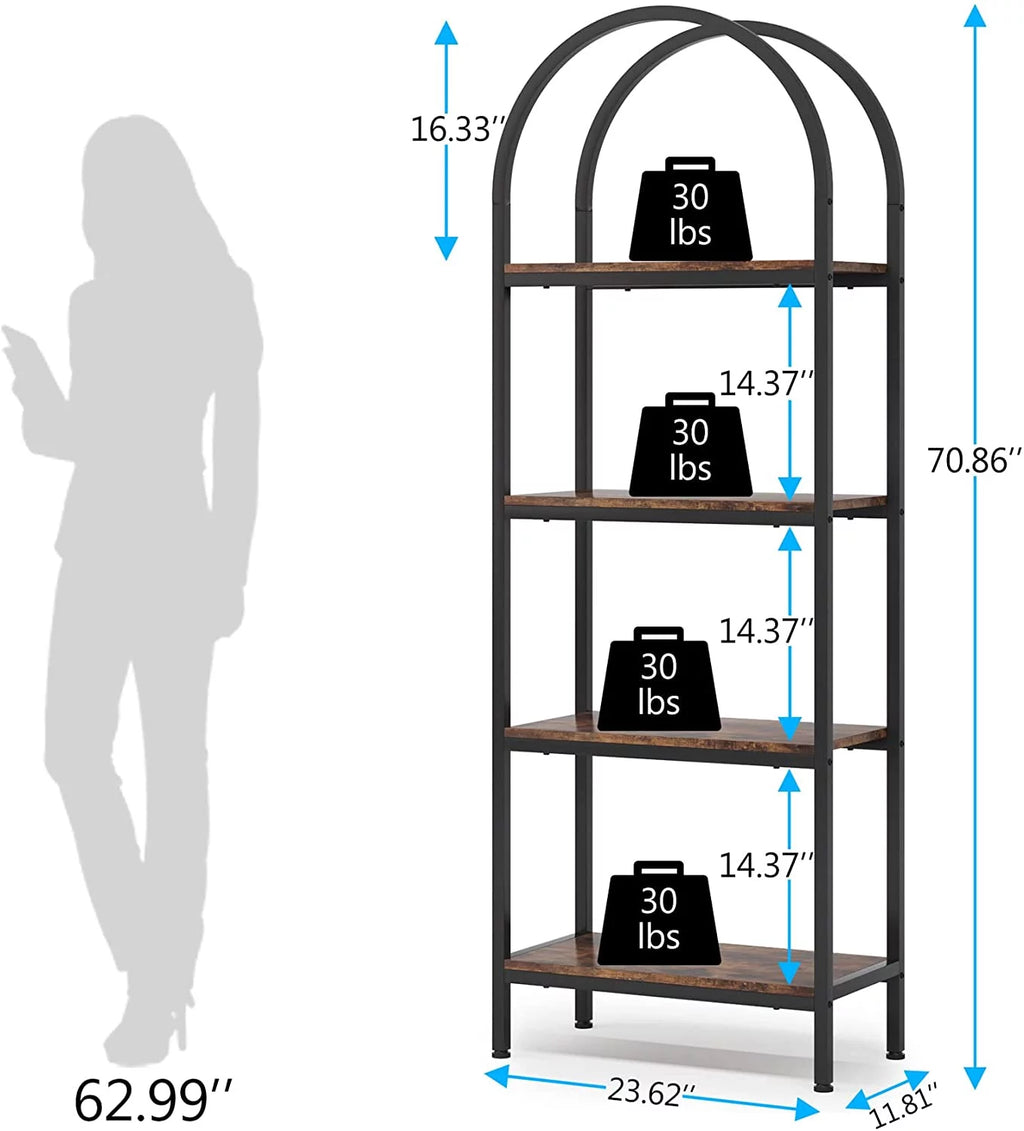 4-Tier Wood Bookshelf Set of 2 with Metal Frame X42312