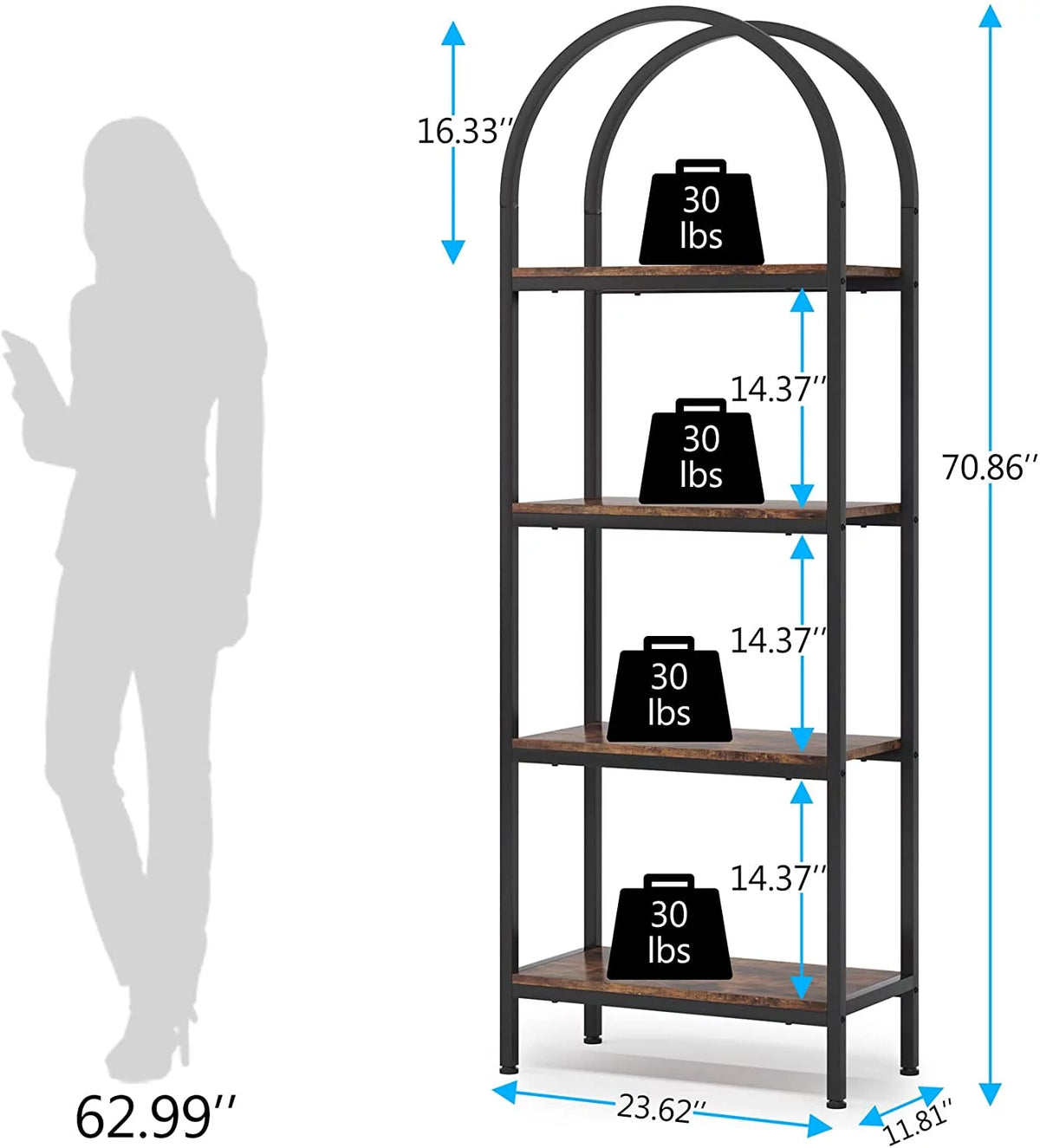 4-Tier Wood Bookshelf Set of 2 with Metal Frame X42312