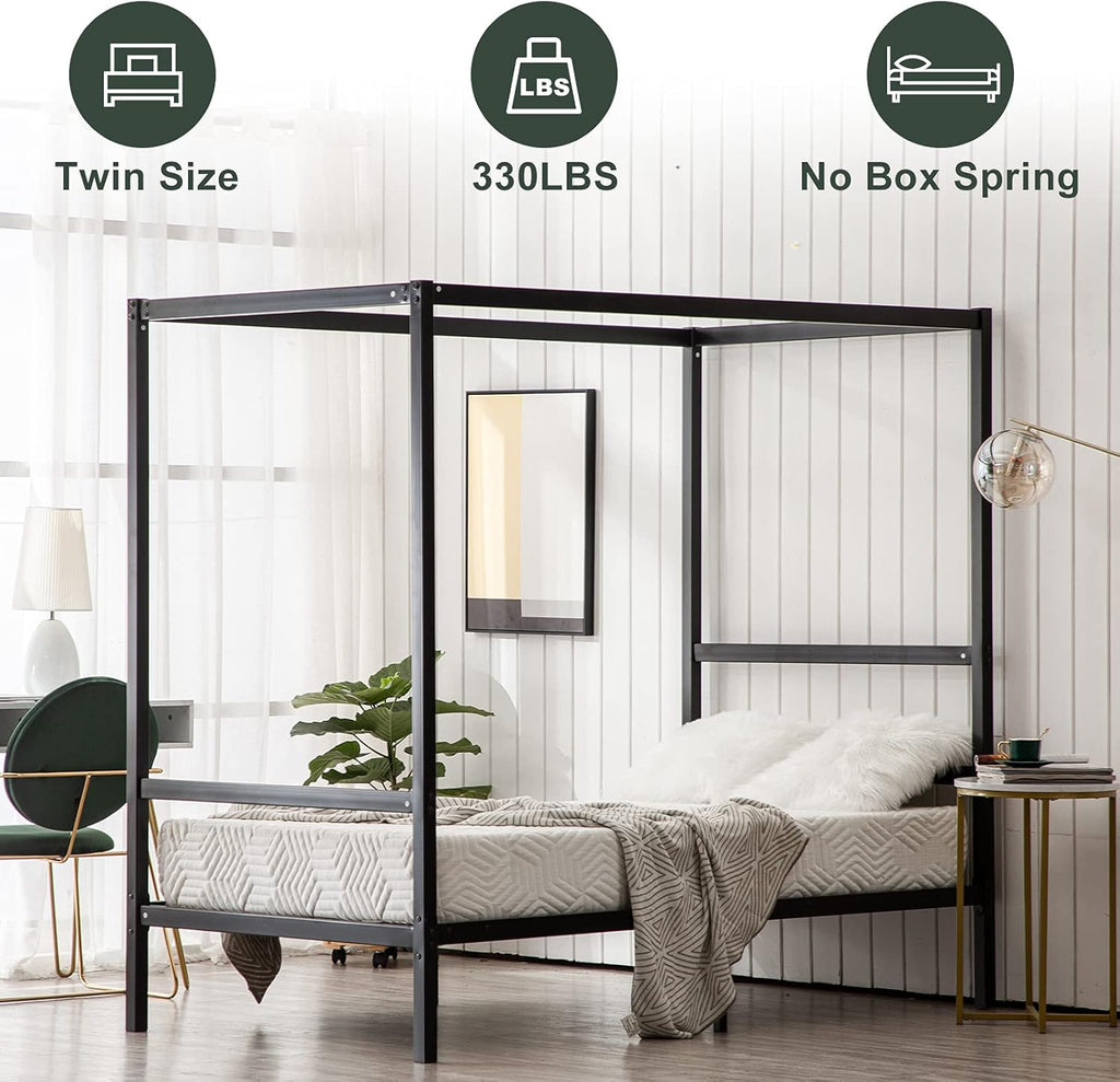 Black Twin Size Canopy Bed Frame Y8331