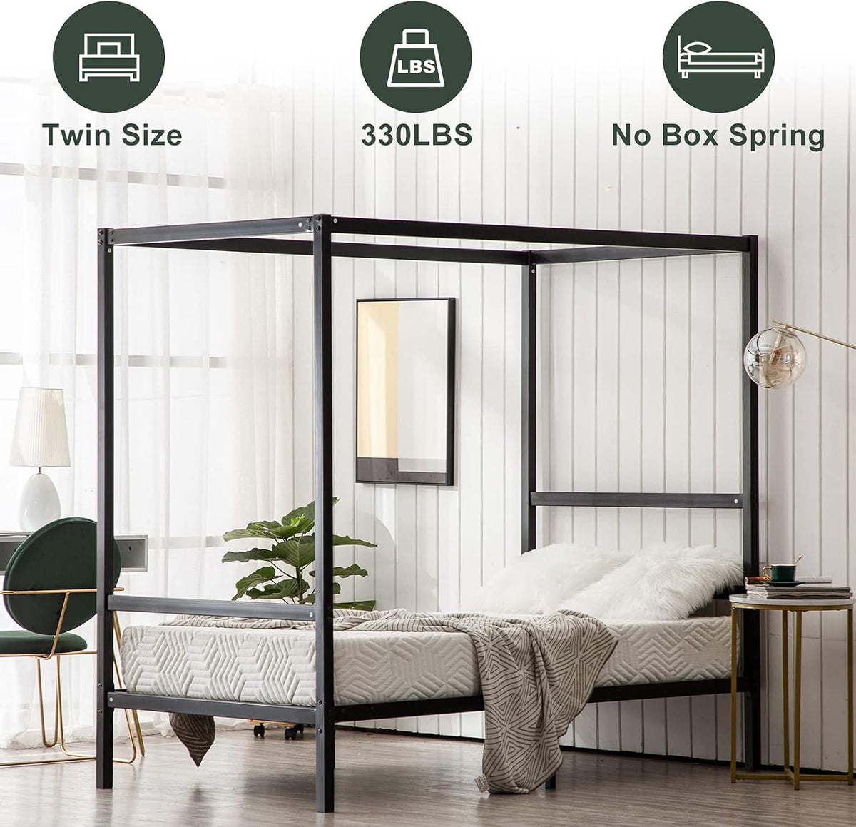 Black Twin Size Canopy Bed Frame Y8331