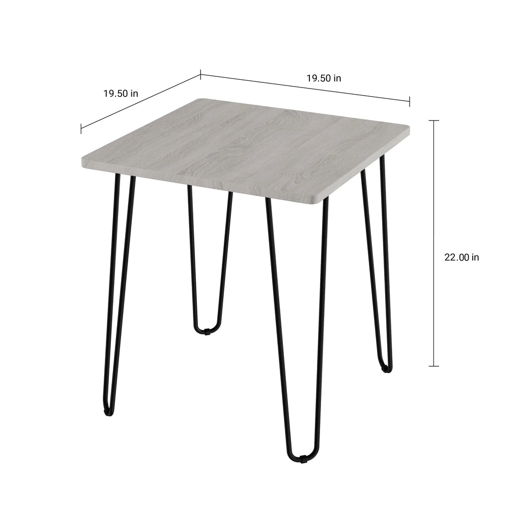 Modern End Table with Hairpin Legs and Woodgrain Finish Gray U218