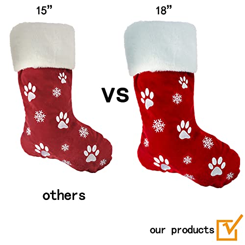 2pcs Large Christmas Stockings Dog Paw Print Snowflake Pattern X8080