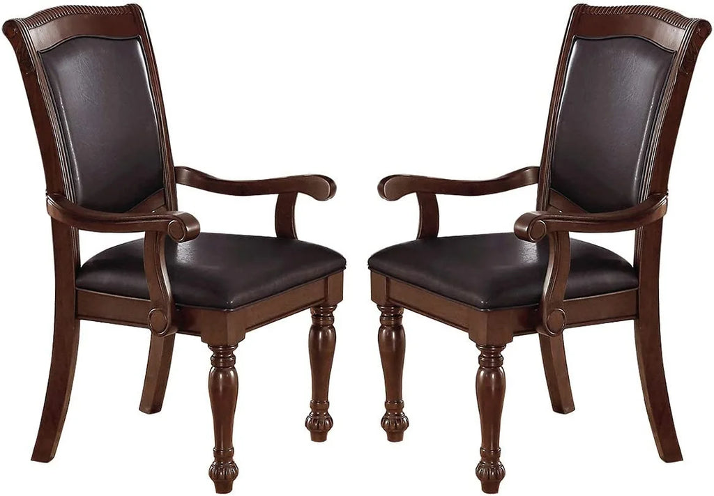 Set of 2 Brown Faux Leather Upholstered Rubberwood Arm Chairs W3356