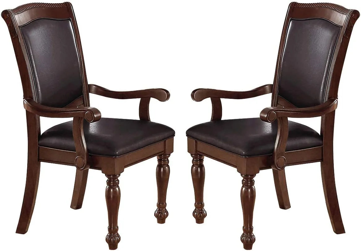 Set of 2 Brown Faux Leather Upholstered Rubberwood Arm Chairs W3356