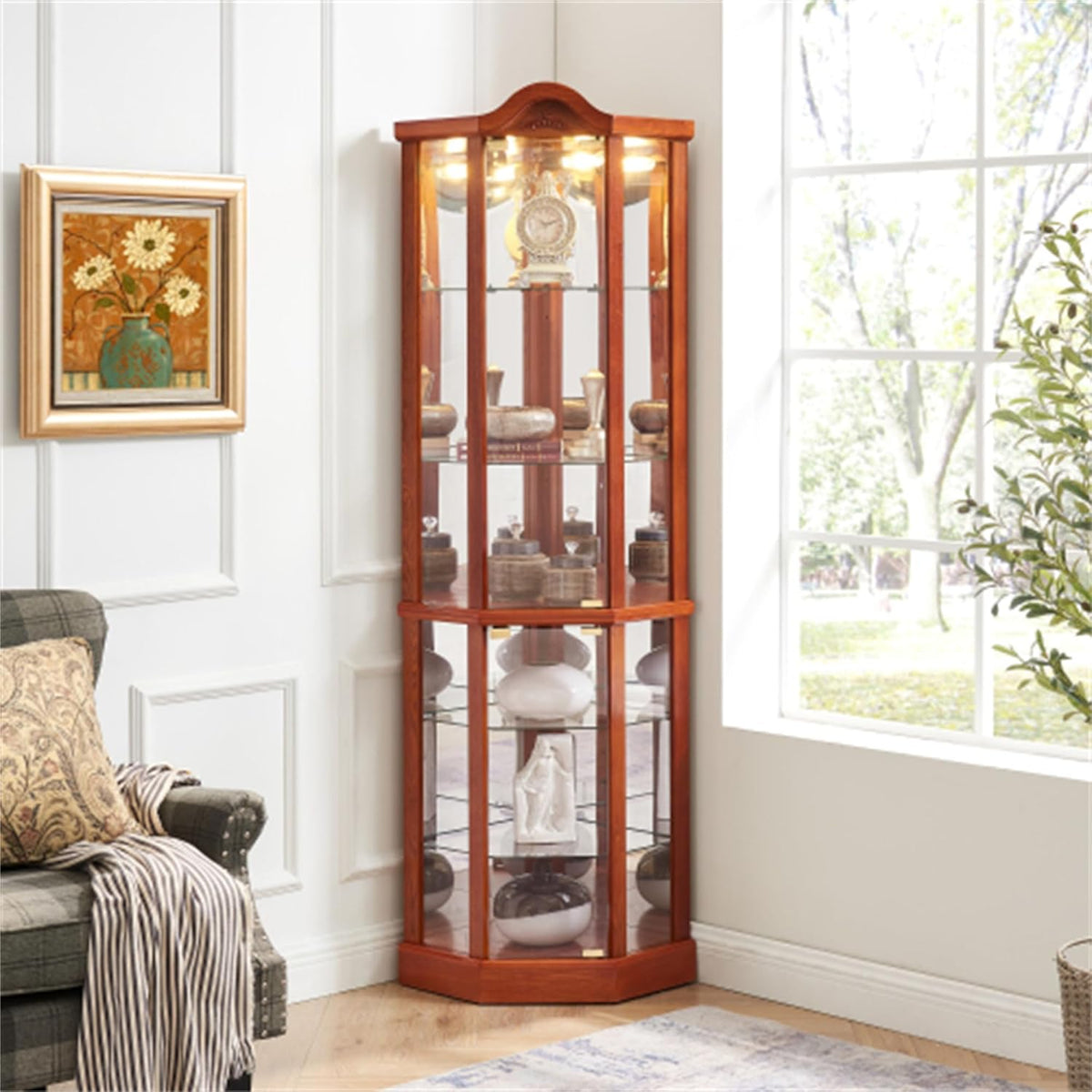 Curio Glass Corner Cabinet with Lights R3250
