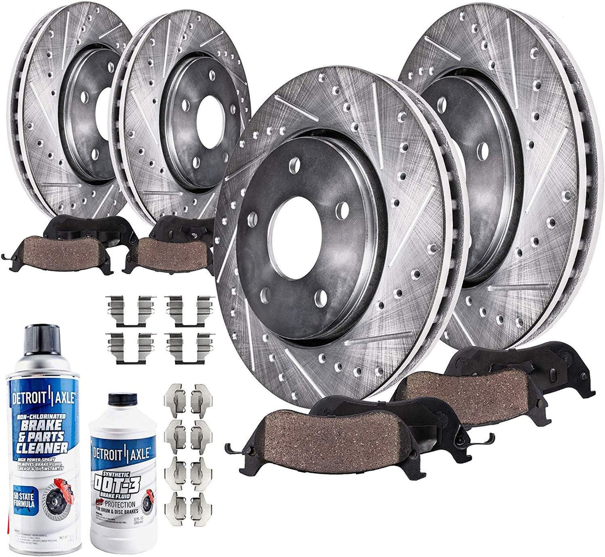 Front & Rear Drilled Slotted Rotors + Brake Pads 10pc Set Y58999