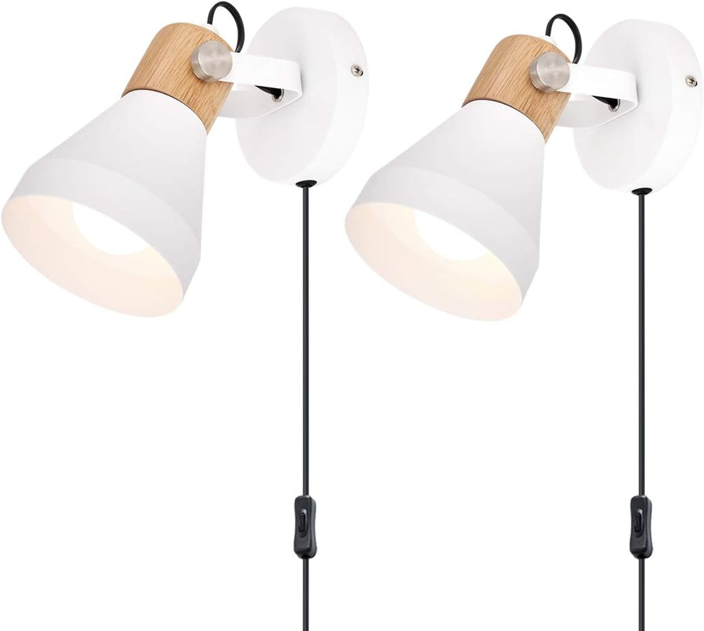 Plug in Wall Lamp Set of 2 Adjustable Black Wooden Lampshade J233205