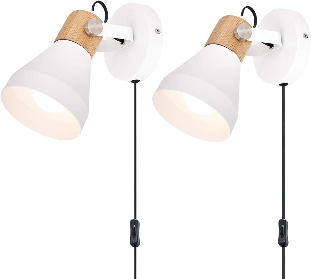 Plug in Wall Lamp Set of 2 Adjustable Black Wooden Lampshade J233205