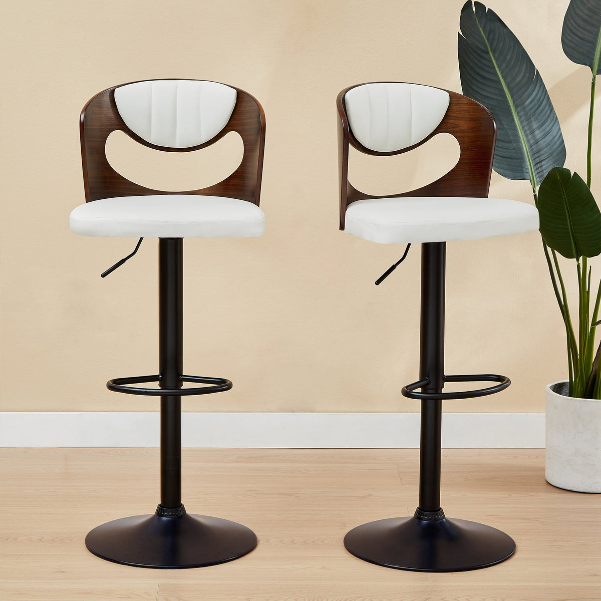 White Adjustable Swivel Bar Stools Set of 4 M65318