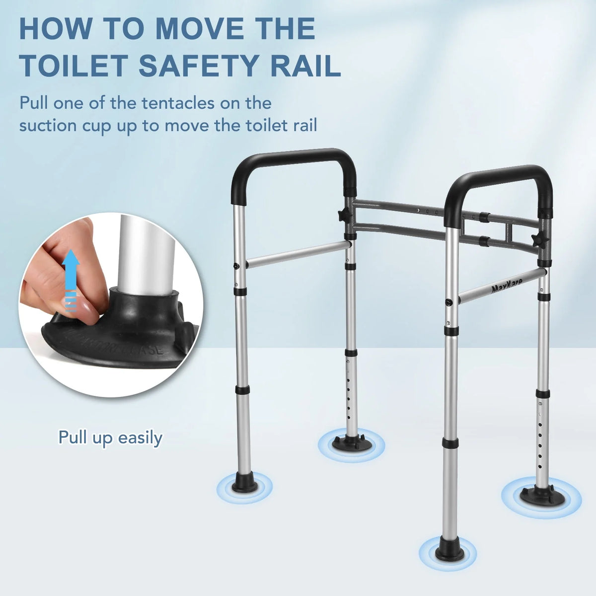 Toilet Safety Rail, 7 Adjustable Height & Width, Gray & Black U6298