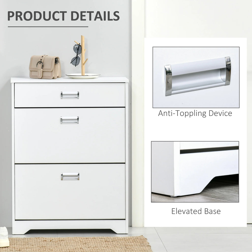 White 3-Drawer Shoe Cabinet with 2 Flip Doors T768798