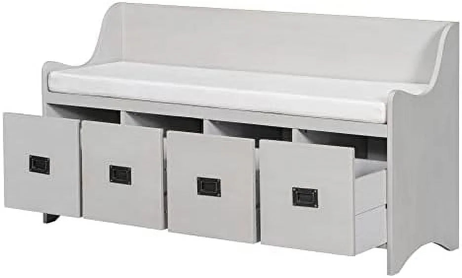48" Entry Bench with Removable Cushion and 4 Drawers White J869578