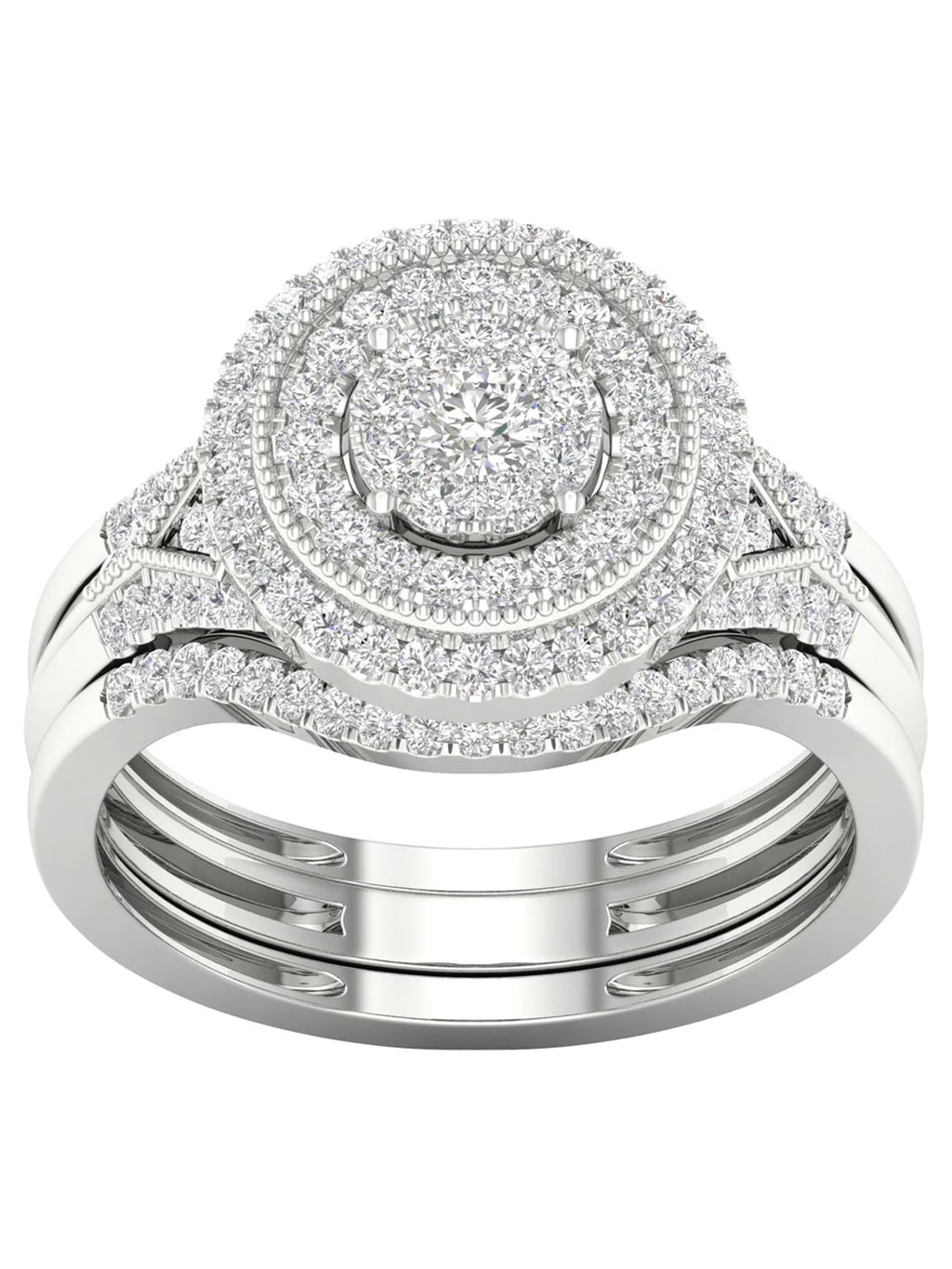 1/2Ct TDW Diamond 10k White Gold Cluster Halo Bridal Set A9466